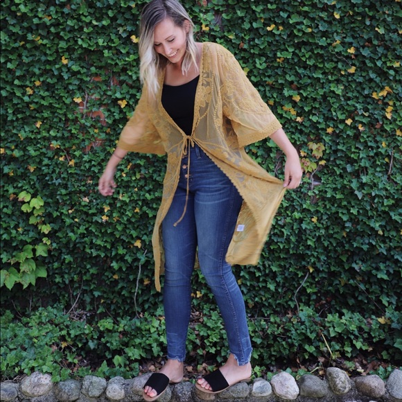 entro Tops - 🌿 entro golden yellow floral kimono